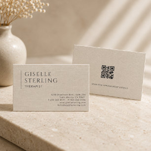Tarjeta De Visita Código QR de Lino Neutro para Terapeutas