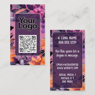 Tarjeta De Visita Código QR de lirios naranja rosa púrpura Logo 