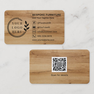 Tarjeta De Visita Código QR de Logo de Carpintería de Madera Moderna