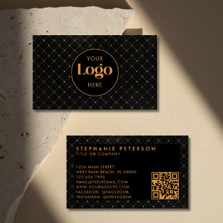 Tarjeta De Visita Código QR de Logo de Empresa Personalizado Negro y
