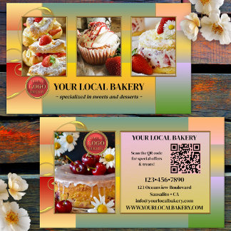 Tarjeta De Visita Código QR de Logo de Foto de Postre de Panadería S