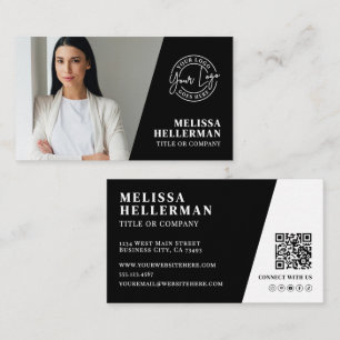 Tarjeta De Visita Código QR de Logo de Foto Negra