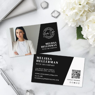 Tarjeta De Visita Código QR de Logo de Foto Negra