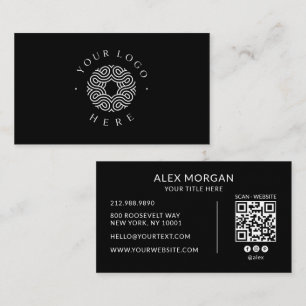 Tarjeta De Visita Código QR de Logo Negro Moderno