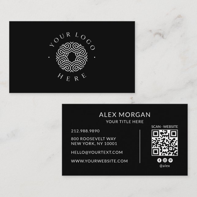 Tarjeta De Visita Código QR de Logo Negro Moderno (Anverso / Reverso)