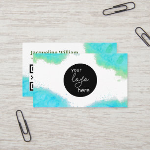 Tarjeta De Visita Código QR de Logo Personalizado de Acuarela Blush 