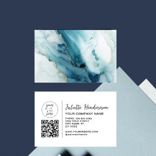 Tarjeta De Visita Código QR de Logo Personalizado Foto Elegante Nego