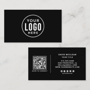 Tarjeta De Visita Código QR de logo personalizado redondo negro para