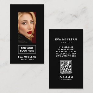 Tarjeta De Visita Código QR de logo personalizado redondo negro para