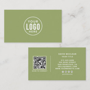 Tarjeta De Visita Código QR de Logo Personalizado Redondo Sage Green