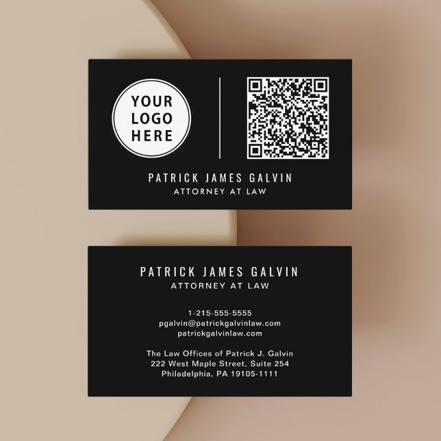 Tarjeta De Visita Código QR de Logo Profesional Negro (Our user-friendly template will generate your QR code automatically from your website address)