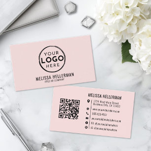 Tarjeta De Visita Código QR de Logo Profesional Rosa Sonrojado