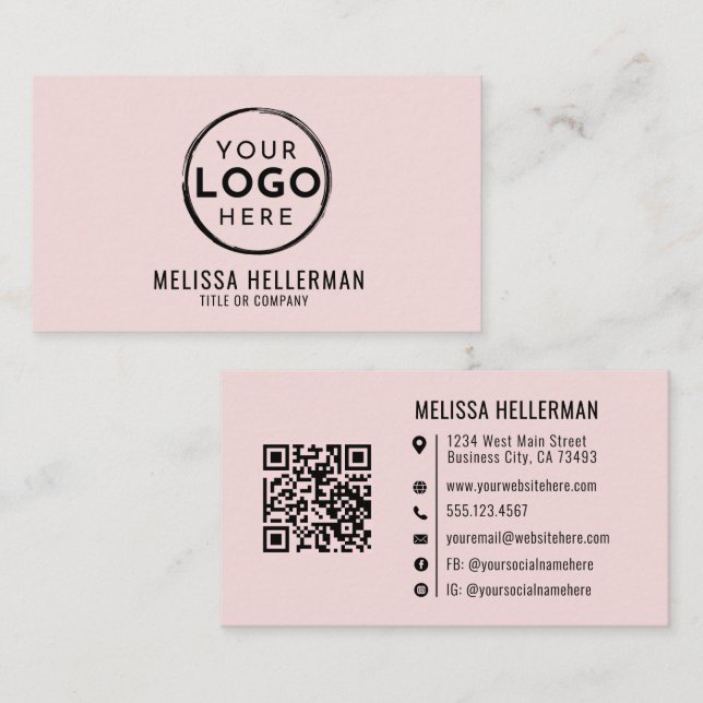 Tarjeta De Visita Código QR de Logo Profesional Rosa Sonrojado (Anverso / Reverso)