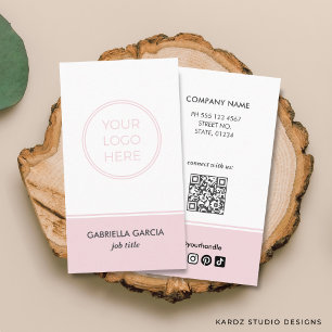 Tarjeta De Visita Código QR de Logo Simple Redes Sociales Rosa