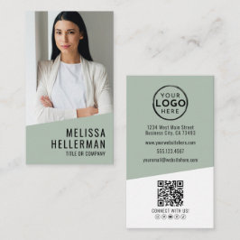 Tarjeta De Visita Código QR de Logo Verde Vertical de Foto Profesion
