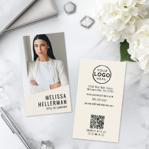 Tarjeta De Visita Código QR de Logo Vertical de Foto Profesional
