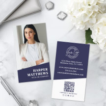 Código QR de Logo Vertical Foto Azul Marino