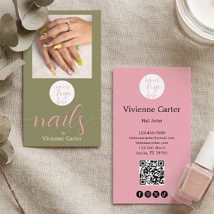 Tarjeta De Visita Código QR de logotipo de foto de salón de uñas ros