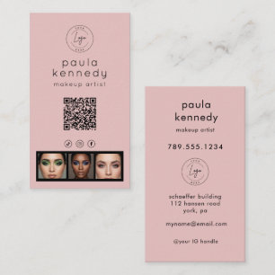 Tarjeta De Visita Código QR de logotipo de foto moderno rosa rubor