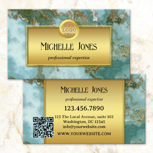 Tarjeta De Visita Código QR de logotipo de mármol dorado abstracto
