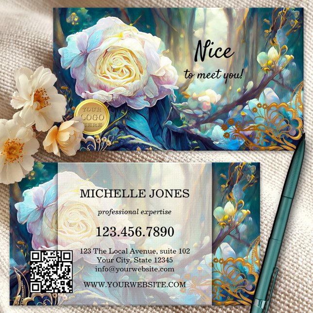 Tarjeta De Visita Código QR de logotipo floral artístico (Subido por el creador)