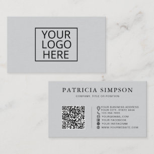 Tarjeta De Visita Código QR de logotipo gris claro minimalista profe