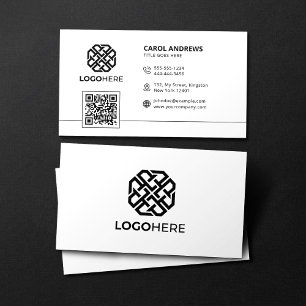 Tarjeta De Visita Código QR de logotipo moderno simple blanco genéri