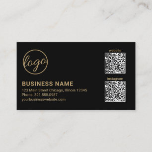 Tarjeta De Visita Código QR de logotipo negro y dorado profesional m