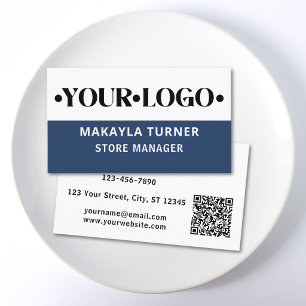 Tarjeta De Visita Código QR de Logotipo Personalizado Azul