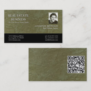 Tarjeta De Visita Código QR de logotipo personalizado de estuco verd