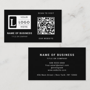 Tarjeta De Visita Código QR de logotipo personalizado negro minimali