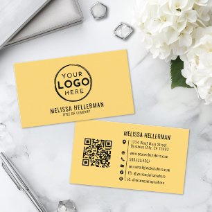 Tarjeta De Visita Código QR de Logotipo Profesional Amarillo Minimal