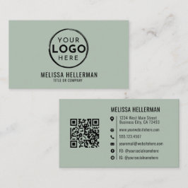 Tarjeta De Visita Código QR de Logotipo Profesional Verde Minimalist