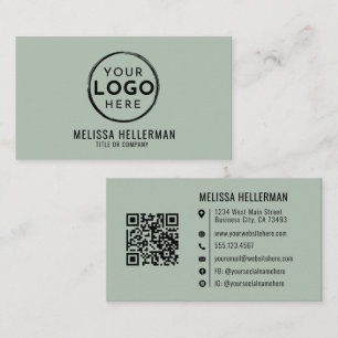 Tarjeta De Visita Código QR de Logotipo Profesional Verde Minimalist