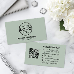 Tarjeta De Visita Código QR de Logotipo Profesional Verde Minimalist