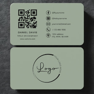 Tarjeta De Visita Código QR de logotipo profesional verde salvia