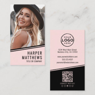 Tarjeta De Visita Código QR de Logotipo Simple Rosa Sonrojado