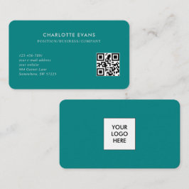 Tarjeta De Visita Código QR de logotipo Verde azulado simple