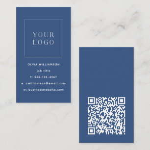 Tarjeta De Visita Código QR de logotipo vertical azul minimalista mo