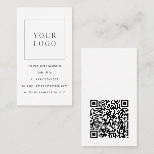 Tarjeta De Visita Código QR de logotipo vertical blanco minimalista