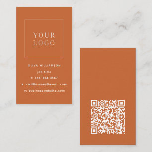 Tarjeta De Visita Código QR de logotipo vertical naranja minimalista