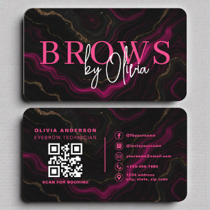 Tarjeta De Visita Código QR de los Brotes de Mármol Negro de Lujo
