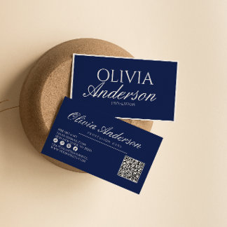 Tarjeta De Visita Código QR de lujo azul marino vintage dinero antig