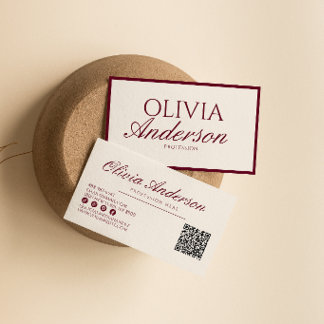 Tarjeta De Visita Código QR de lujo burgundy retro Tendencia Dinero