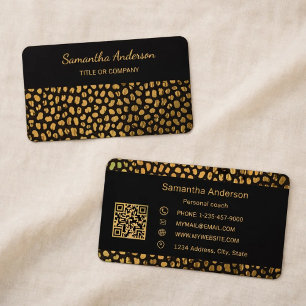 Tarjeta De Visita Código QR de lujo con estampado de leopardo negro