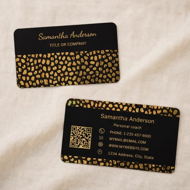 Tarjeta De Visita Código QR de lujo con estampado de leopardo negro  (Subido por el creador)