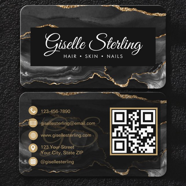 Tarjeta De Visita Código QR de lujo en ágata de oro negro (Subido por el creador)