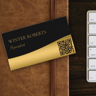 Tarjeta De Visita Código QR de lujo negro y dorado profesional