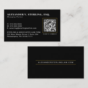 Tarjeta De Visita Código QR de Lujo Profesional Oro Negro Moderno