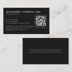 Tarjeta De Visita Código QR de lujo profesional plata negro moderno
